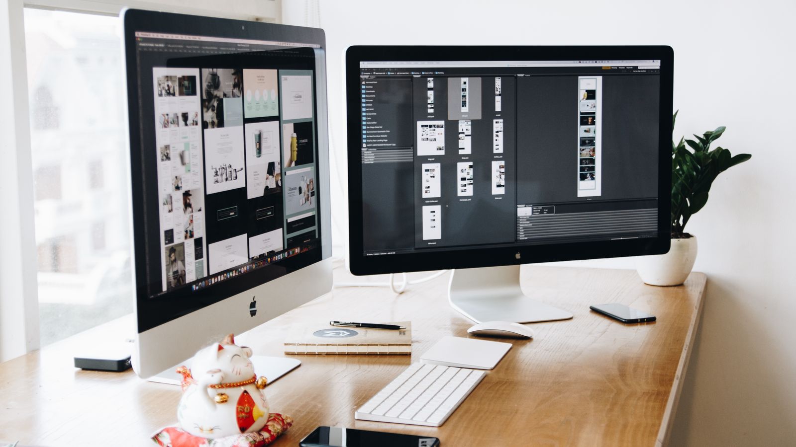 A desktop workspace with multiple design screens.