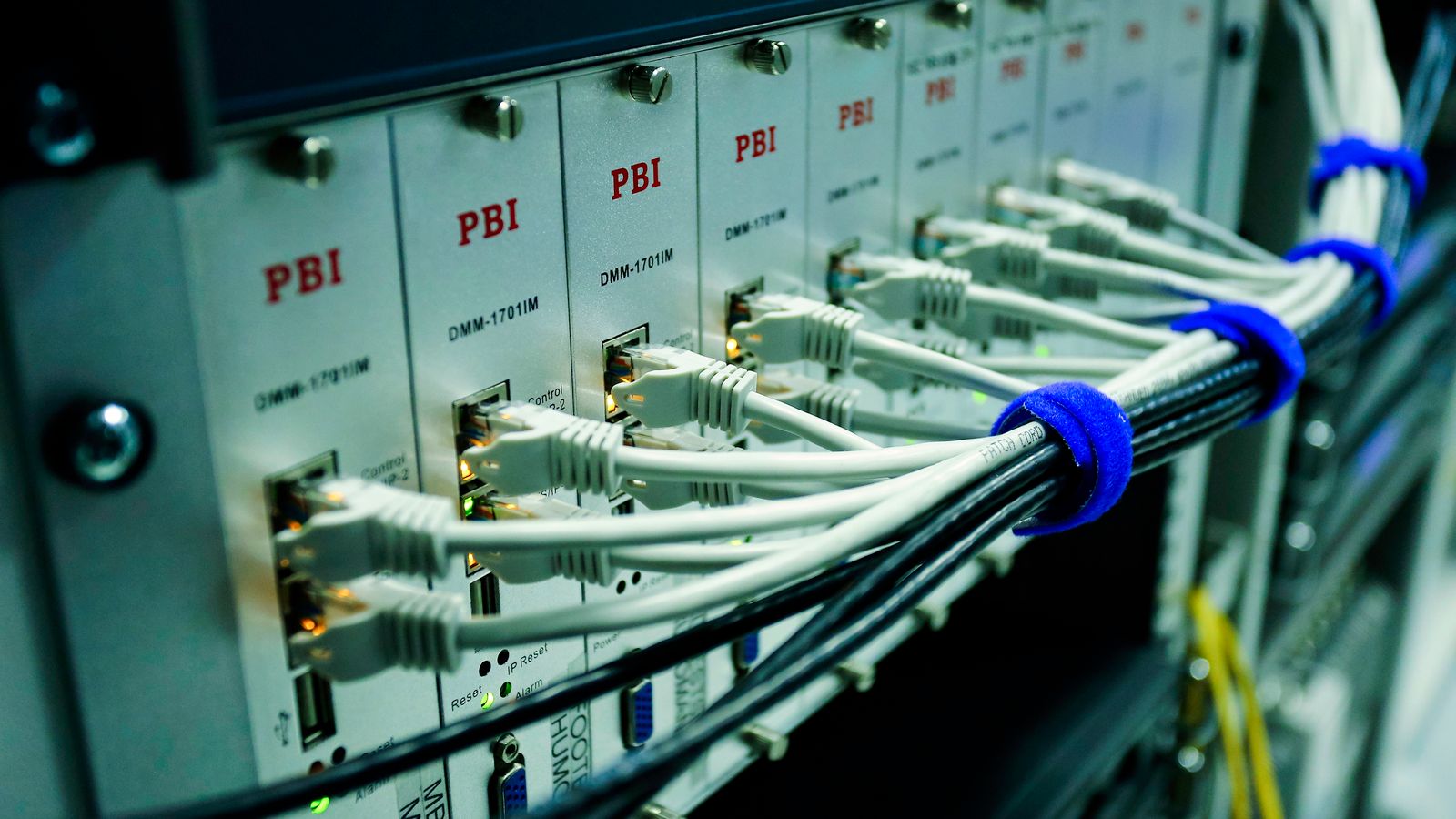 Ethernet cables connected to a network switch.
