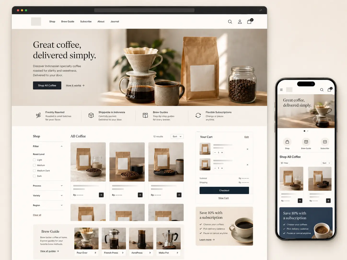 Tampilan website Kopi Selatan